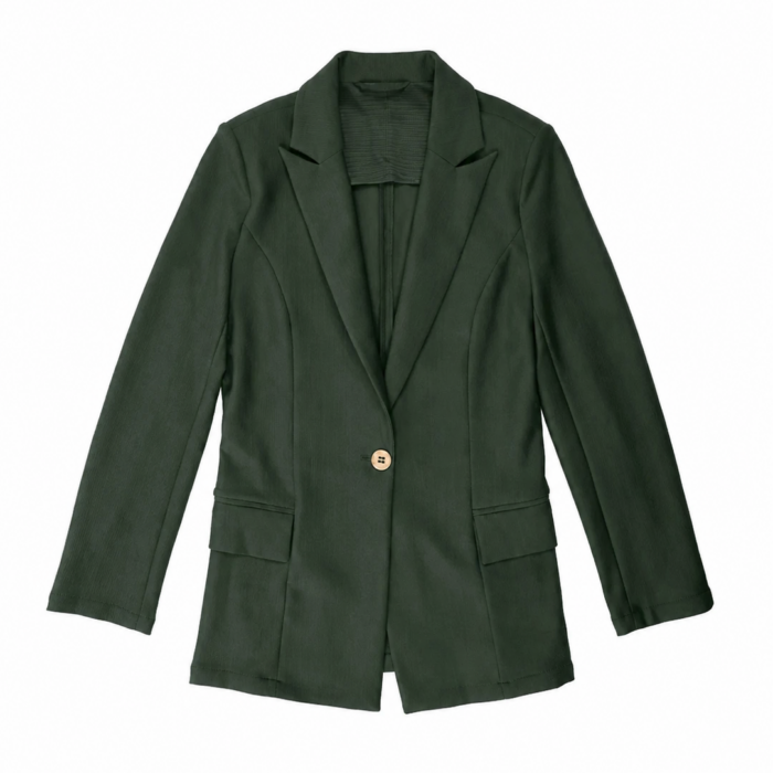 Dark Green Single-Breasted Longline Blazer