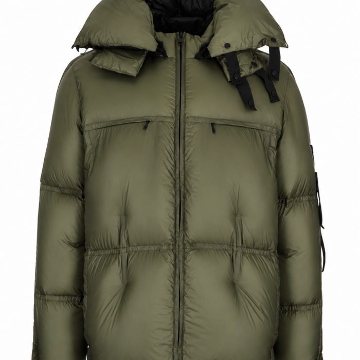 Olive Green Hooded Puffer Jacket with Zip Pockets