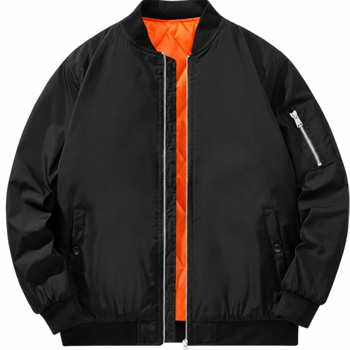 Black Hooded Puffer Jacket with Zip Front