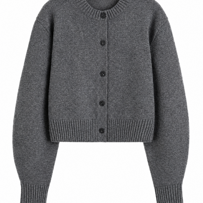 Dark Heather Grey Button-Front Cropped Cardigan
