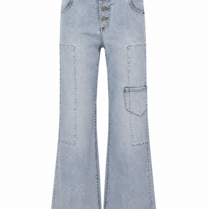 Light Blue High-Rise Flared Jeans with Cargo Pocket