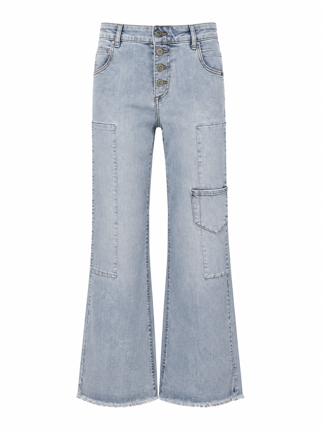 Light Blue High-Rise Flared Jeans with Cargo Pocket